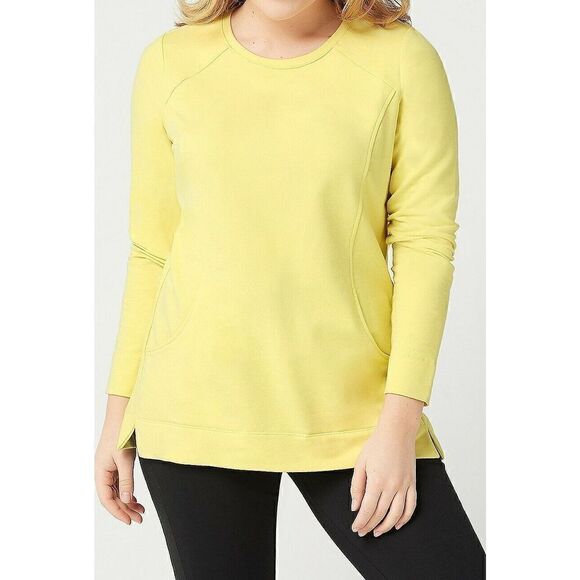 B-646 Denim & Co. Active French Terry Round-Neck Long-Slv Top PEAR GREEN sz XS - Picture 1 of 1